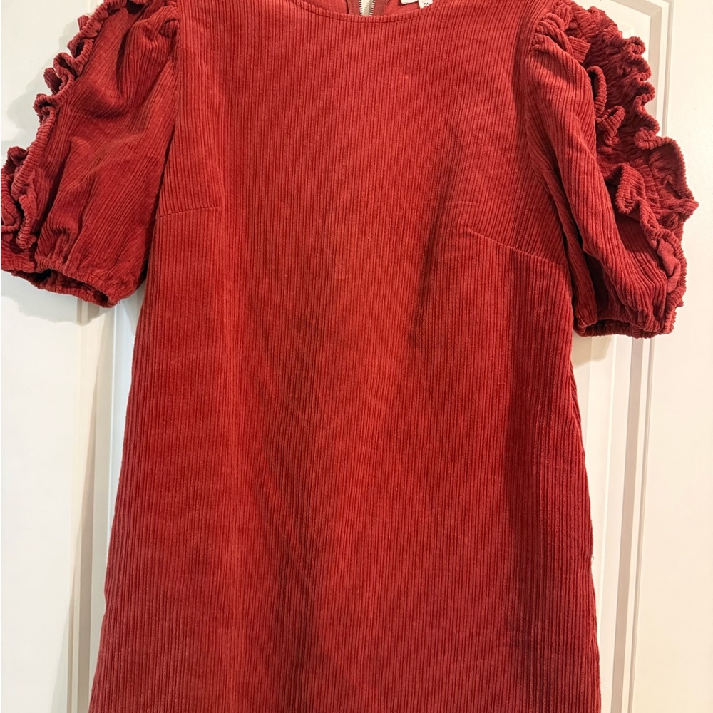 Girls Red Corduroy Puff-Sleeve Dress-WORN ONCE!